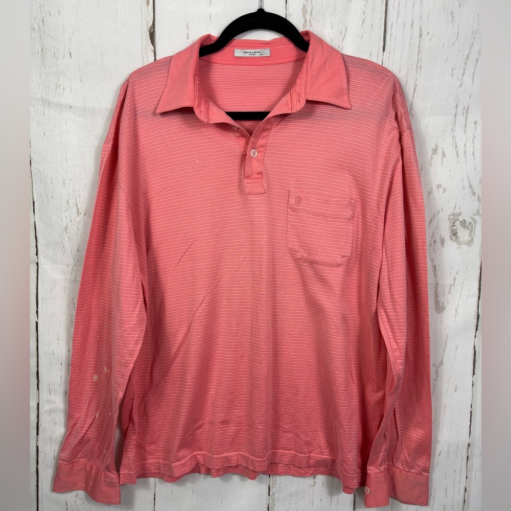 ‼️5/$25‼️ Pierre Cardin Men’s Polo Shirt Longsleeve Coral Peach Pink